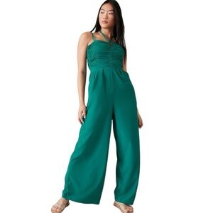 Athleta Keys Enlighten Up  Jumpsuit 4 Emerald Green #602207 Athleisure Comfort